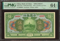 CHINA. 5 Yuan. September 1918. Bank of China. Szechuen. Specimen. (Pick: 52os, SM: C294-101p). PMG64EPQ.