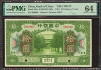 CHINA. 10 Yuan. September 1918. Bank of China. Anhwei. Specimen. (Pick: 53bs, SM: C294-102s). PMG64 (minor ink).