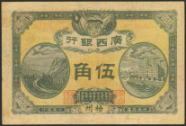CHINA. 50 Cents. 1921. Kwangsi Bank. Wuchow. Remainder without serial number. (Pick: S2365r). Adhesive paper added over a paper loss on the lower edge...