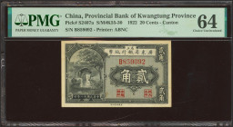 CHINA. 20 Cents. 1 January 1922. Provincial Bank of Kwang Tung Province. (Pick: S2407a, SM: K55-30). PMG64.