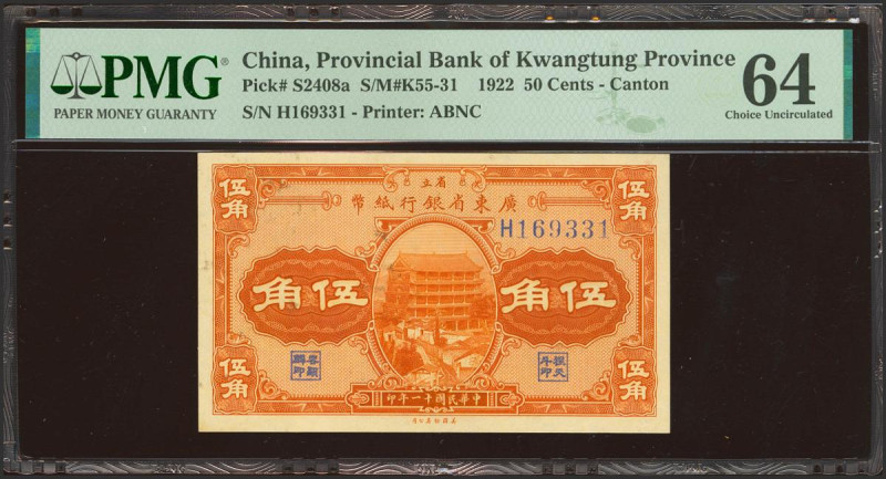 CHINA. 50 Cents. 1 January 1922. Provincial Bank of Kwang Tung Province. Canton....