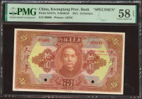 CHINA. 10 Dollars. 1931. Kwangtung Provincial Bank. Specimen. (Pick: S2417s, SM: K56). PMG58EPQ (printer's stamp).
