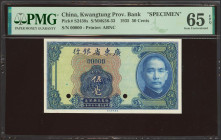 CHINA. 50 Cents. 1935. Kwangtung Provincial Bank. Specimen. (Pick: S2438s, SM: K56-33). PMG65EPQ.