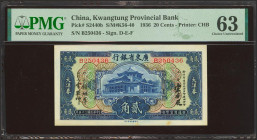 CHINA. 20 Cents. 1936. Kwangtung Provincial Bank. (Pick: S2440b, SM: K56-40). PMG63 (minor stains).