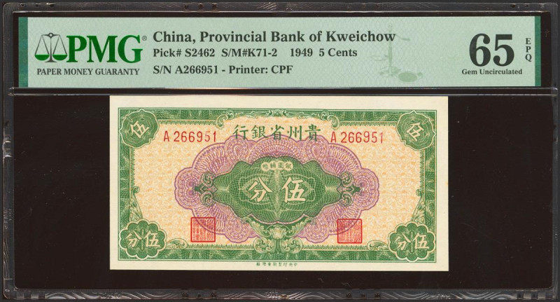 CHINA. 5 Cents. 1949. Provincial Bank of Kweichow. (Pick: S2462, SM: K71-2). PMG...