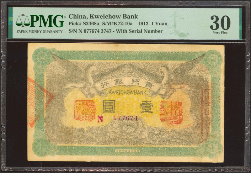 CHINA. 1 Yuan. 1912. Bank of Kweichow. (Pick: S2468a, SM: K72-10a). Adhesive pap...