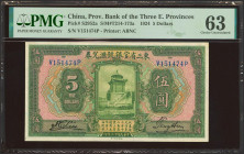 CHINA. 5 Dollars. 1 January 1924. Provincial Bank of the Three Eastern Provinces. (Pick: S2952a, SM: T214-173a). Previously Mounted. PMG63 (previously...