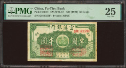 CHINA. 50 Cents. (1921ca). Fu-Tien Bank. (Pick: S3013, SM: Y70-12). PMG25 (minor foreign substance).