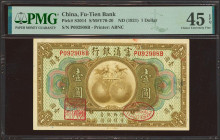 CHINA. 1 Dollar. (1921ca). Fu-Tien Bank. (Pick: S3014, SM: Y70-20). PMG45EPQ.