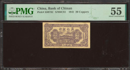CHINA. 20 Coppers. 1941. Bank of Chinan. (Pick: S3073C, SM: C81). PMG55 (stain).