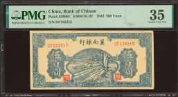 CHINA. 500 Yuan. 1945. Bank of Chinan. (Pick: S3090C, SM: C81-22). PMG35.