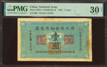 CHINA. 1 Yuan. 1927. National Army. (Pick: S3914, SM: K102-10). PMG30NET (repaired).