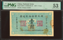 CHINA. 1 Yuan. 1927. National Army. (Pick: S3914, SM: K102-10). PMG53 (stains).