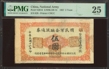 CHINA. 5 Yuan. 1927. National Army. (Pick: S3916, SM: K120-12). PMG25 (repaired, previously mounted).