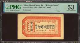 CHINA. 100 Cash. 1931. Sing Chen He. Private Issue. (Pick: Unlisted). PMG53.