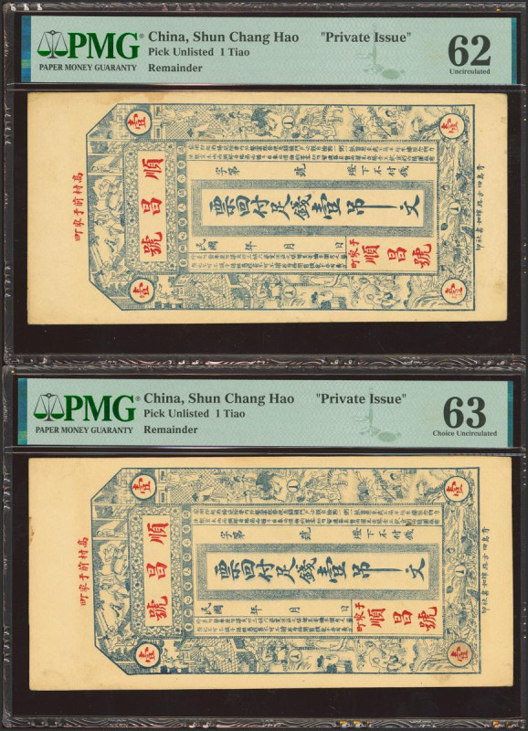 CHINA. Lot of 2 notes of 1 Tiao. No Date. Shun Chang Hao. Private Issue. (Pick: ...