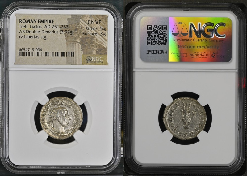 古代 ローマ帝国 紀元後251-253年 トレボニアヌス・ガッルス ダブルデナリウス銀貨 NGC Ch VF Strike:5/5 Surface:3/5 (6...