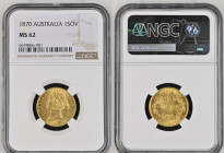 1870年 オーストラリア ヴィクトリア バンクシア ソヴリン金貨 シドニーミント NGC MS62 (6678866-001) KM# 4, Fr# 10, Gold 91.6%, 7.98g, 22.0mm バンクシアで作られた花輪で髪を留めているこの図柄が人気の金貨です。イギリス本国で発行され...
