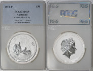 2011年 オーストラリア エリザベス2世 うさぎ 1キロ 30ドル銀貨 PCGS MS69 (27736904)　※スラブに縦長の傷あり KM# 1479, Silver 99.9%, 1000.00g, 101.0mm オーストラリアで発行されたうさぎモチーフの1キロ30ドル銀貨です。スラブに縦...