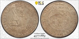 1632年 オーストリア レオポルド5世 ターラー銀貨 PCGS AU58 (45770889) KM# 629.2, Dav EC II# 3338, MT# 491, Silver 87.5%, 28.80g, 42.0mm 大きな肩当てが特徴的な装いに、冠を戴いたレオポルド5世の周囲を、縄をね...