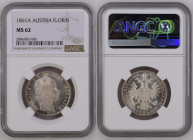 1861年 オーストリア フランツ・ヨーゼフ1世 フローリン銀貨 ウィーンミント NGC MS62 (2886083-006) KM# 2219, Silver 90.0%, 12.34g, 29.0mm フランツ・ヨーゼフ1世がヒゲを蓄えていない頃の肖像が採用されているフローリン銀貨です。オースト...