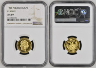 1915年 オーストリア フランツ・ヨーゼフ1世 ダカット金貨 リストライク NGC MS69 (6347566-004) KM# 2267, Schön# 1, Fr# 493-495, Gold 98.6%, 3.49g, 20.0mm, 雲上の女神でも知られるオーストリア皇帝フランツ・ヨーゼフ...