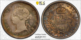 1891年 イギリス領ギアナおよび西インド諸島 ヴィクトリア 4ペンス銀貨 PCGS MS64 (49531010) KM# 26, Y# 1, Silver 92.5%, 1.88g, 16.0mm イギリス領ギニアと西インド諸島で流通していた4ペンス銀貨です。王冠とリボンで装った左向きのヴィクト...