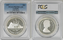 1987年 カナダ ジョン・デイヴィスの帆船 1ドル銀貨 PCGS PR69 Deep Cameo (83860137) Ch# RC-822, RC-823, KM# 154, Silver 50.0％, 23.32g, 36.0mm, 肖像にはミドルエリザベスが採用され、ティアラを着けて右を向い...