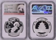2020年 中国 パンダ10元銀貨 First Day Of Issue NGC MS70 TopPop (5808168-162) N#183654, 99.9%, 30.00g, 40.0mm, 1982年から続いている中国造幣公司発行の地金型コインです。表にジャイアントパンダ、裏には世界遺産の...