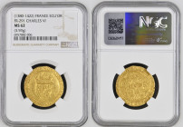 (1380-1422年) フランス シャルル6世 エキュドール金貨 NGC MS62 (6957882-006) Fr# 249, 291, Dy royales# 369-370, 413, Delmonte G# 432, Gold 99.9%, 3.97g, 28.6mm シャルル6世のエキュ...