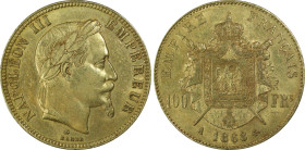 1868年 フランス ナポレオン3世 100フラン金貨 パリミント PCGS AU55 (17230561) F# 551, Fr# 580, Gad# 1136, KM# 802, Gold 90.0%, 32.25g, 35.0mm, 発行枚数1,517枚! フランスの大型金貨の中で人気の高い1...