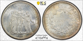 1873年 フランス ヘラクレス 5フラン銀貨 パリミント PCGS MS65 (47254664) Gad-745, a F-33, KM-820, Silver 90.0%, 25.00g, 37.0mm ヘラクレスと2人の女神が描かれた人気の高いデザインの5フラン銀貨です。PCGS社よりMS6...