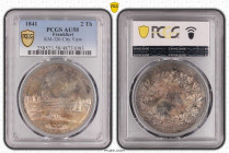 1841年 ドイツ 都市景観 フランクフルト リバービュー 2ターラー銀貨 PCGS AU58 (48731093) KM# 326, Thun# 130, AKS# 3, Jaeg 6 FHI# 15, Dav GT III# 640, Silver 90.0%, 37.10g, 41.0mm フ...