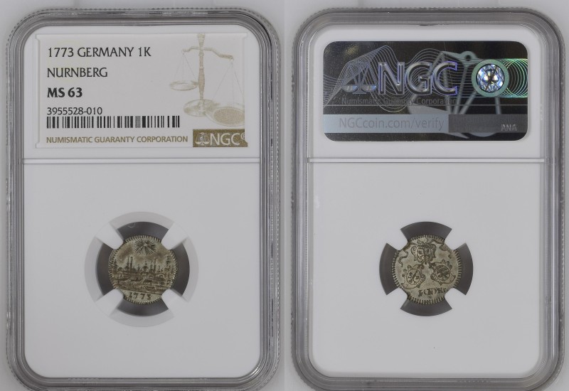 1773年 ドイツ ニュルンベルク クロイツァー銀貨 NGC MS63 (3955528-010) KM# 367, Schön DM# 81, Silver,...