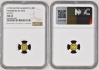 1700年銘 ドイツ ニュルンベルク ラムダカット 1/8ダカット金貨 クリッペ NGC MS65 (6654240-007) FR-1894, KM# 249, Gold 98.6%, 0.43g, 表面には旗をもったラム、裏面は自由都市ニュルンベルクの都市紋章が描かれ、そのデザインから”ラムダカ...