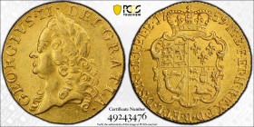 1759年 イギリス ジョージ2世 ギニー金貨 PCGS AU55 (49243476) KM# 588, Sp# 3680, Gold 91.67%, 8.4g, 25mm, 表にはジョージ2世の肖像、裏面には紋章を描いた盾が描かれています。1727～1760年在位のジョージ2世の時代にイギリス国...