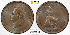 1826年 イギリス ジョージ4世 ペニー銅貨 PCGS MS62 BN (49857682) KM# 693, Sp# 3823, Copper, 18.90g, 34.0mm 表面には左を向いたジョージ4世と、それに対をなすように裏面のブリタニアが右を向いて座り三叉槍を左手に構え、ユニオンジャッ...