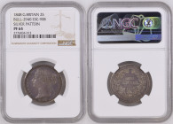 1848年 イギリス ヴィクトリア フローリン (Decade) パターン銀貨 NGC PF64 TopPop (2776834-013) BULL-2940 ESC-908, Silver 92.5%, 11.22g パターンフローリン銀貨の中でもヴィクトリア女王が月桂冠を被っているタイプです。ダ...