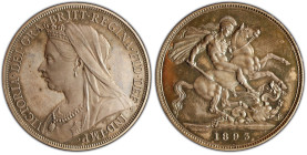 1893年 イギリス ヴィクトリア ヴェールヘッド クラウン銀貨 PCGS PR64 (86086705) KM# 783, Sp# 3937, Silver 92.5%, 28.28g, 38.mm 人気の高いオールドヘッドデザインのヴィクトリア女王が描かれたクラウン銀貨です。高鑑定品はやはり銀貨...