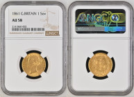 1861年 イギリス ヴィクトリア 1st Portrait シールド ソヴリン金貨 NGC AU58 (2141860-002) KM# 736, Sp# 3852/3, Gold 91.6%, 7.99g, 22.0mm, ヴィクトリア女王のソヴリン金貨で裏側がシールドタイプのものは最近特に人気...