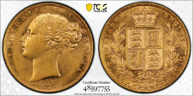 1873年 イギリス ヴィクトリア ソヴリン金貨 シールド ダイナンバー#1 PCGS AU55 (48597755) KM# 736, Sp# 3852/3, Gold 91.6%, 7.99g, 22.0mm, ヴィクトリア女王のソヴリン金貨で裏側がシールドタイプのものは最近特に人気の高まってい...