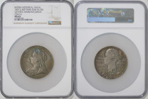 1897年 イギリス ヴィクトリア ヴェールヘッド ヤングヘッド ダイヤモンド・ジュビリー 銀メダル NGC MS65 (6376286-004) 84.5g, 55.0mm, ヴィクトリア女王の在位60周年記念「ダイヤモンド・ジュビリー」記念に発行されたメダルです。箱付属。 1897 Great ...