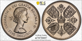1960年 イギリス エリザベス2世 クラウン白銅貨 PCGS PL66 準TopPop (47975997) KM# 909, Sp# 4143, Copper-nickel, 28.28g, 38.6mm 1960年にニューヨークで開催されたイギリス博覧会を記念して発行されたクラウン白銅貨です。...