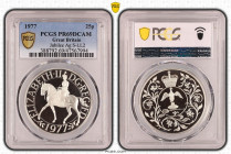 1977年 イギリス エリザベス2世 即位25周年記念 馬上のエリザベス 25ペンス銀貨 PCGS PR69 Deep Cameo 準TopPop (47567994) KM# 920a, Sp# LL2, Silver 92.5%, 28.28g, 38.6mm エリザベス2世の即位25周年を記念...