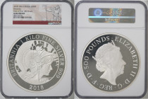 2018年 イギリス ブリタニア 1キロ 500ポンド銀貨 NGC GEM PROOF (4851732-006) Sp# BSM1, KM# 1664, Silver 99.9%, 1005.00g, 100.0mm 2018年に発行されたブリタニアの1キロ500ポンド銀貨です。NGCよりGEM ...