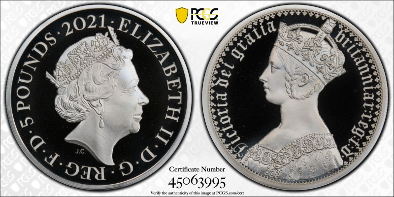 2021年 イギリス ヴィクトリア ゴシッククラウン ポートレート 2オンス 5ポンド銀貨 PCGS PR69 Deep Cameo 準TopPop (4506...
