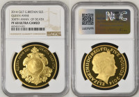 2014年 イギリス アン女王 没後300年記念 5ポンド金メッキ銀貨 NGC PF68 Ultra Cameo (6654519-021) ケース付き COA0135 KM# 1286, Sp# L32, Gold-plated Silver, 28.28g, 38.6mm アン女王の没後300年...