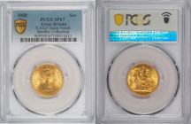 [*]1958年 イギリス エリザベス2世 1stポートレート ソヴリン金貨 特別発行貨(Special Strike) Bentley Collection PCGS SP67 TopPop (50931613)
S-4125 Satin Finish, Gold 91.6%, 7.99g, 2...