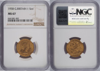 [*]1958年 イギリス エリザベス2世 1stポートレート ソヴリン金貨 NGC MS67 TopPop (6641801-007)
Sp#GE32, KM# 908, Sp# 4124, Sp# 4125, Gold 91.6%, 7.99g, 22.0mm, Mary Gillick（メア...