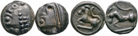 Gallia. Sequani. Lot (2 Stücke): Potinmünzen ca. 90 v. Chr. /100 n. Chr. Stilisierter Apollokopf mit doppeltem Diadem nach links (in zwei gestreiften ...